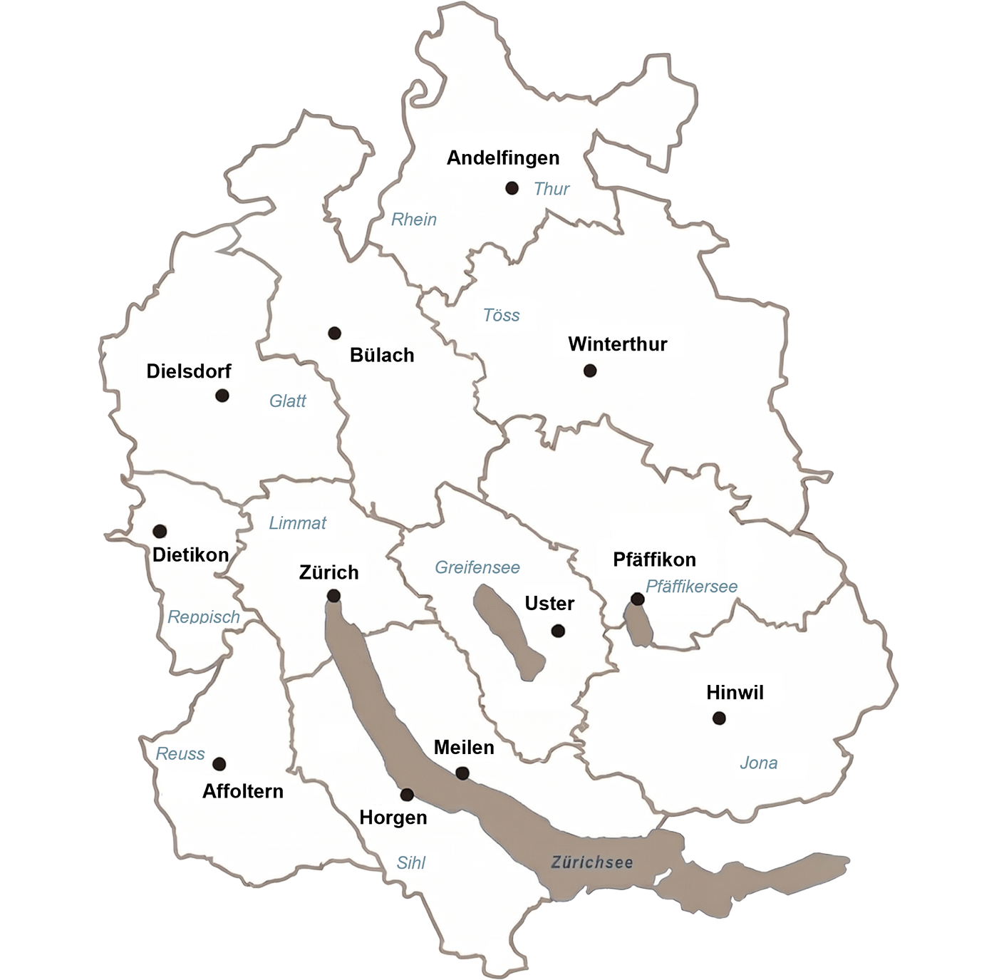 Kanton ZH Bezirke Karte